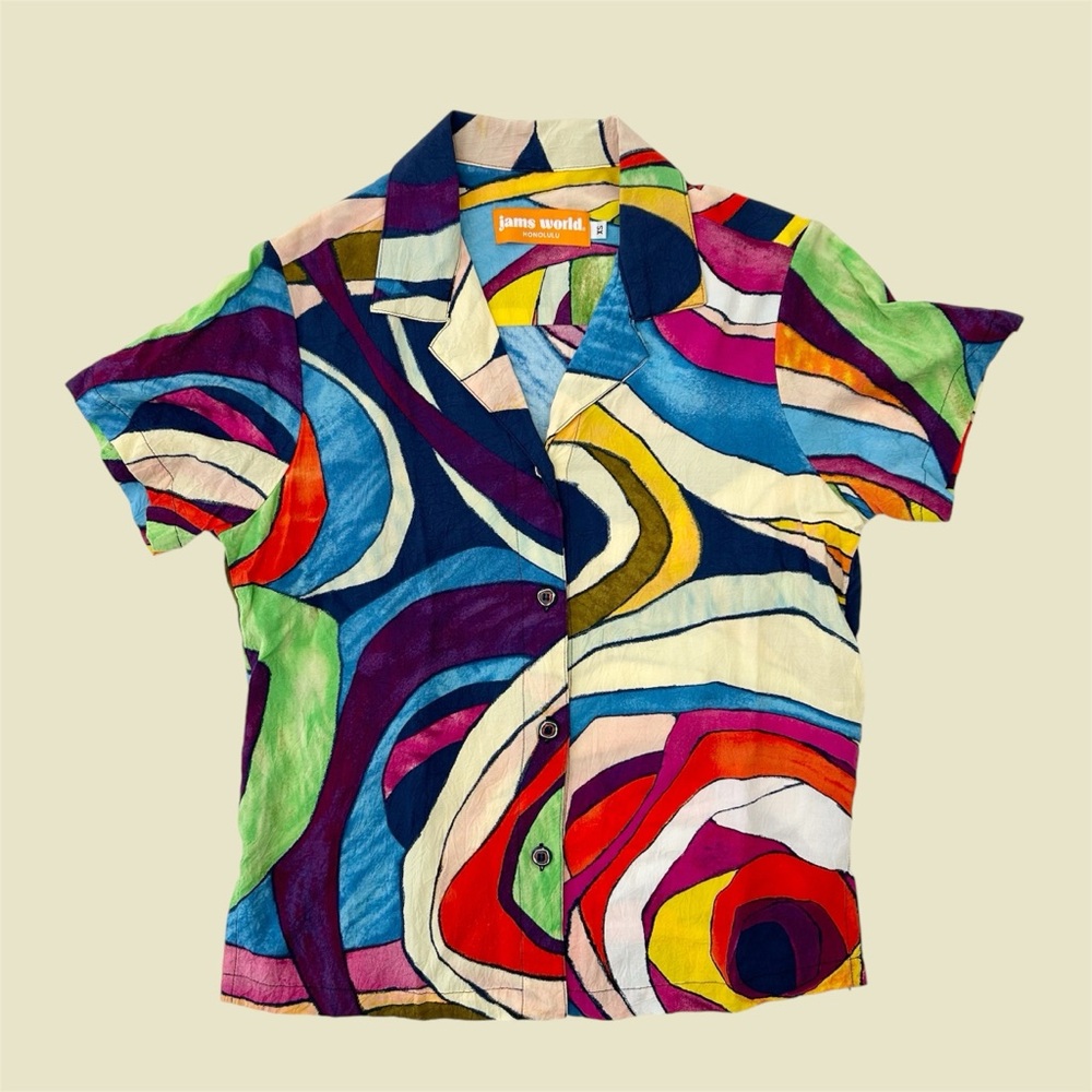 Jams World Short Sleeve Button Up Chrome Rose Abstract XS